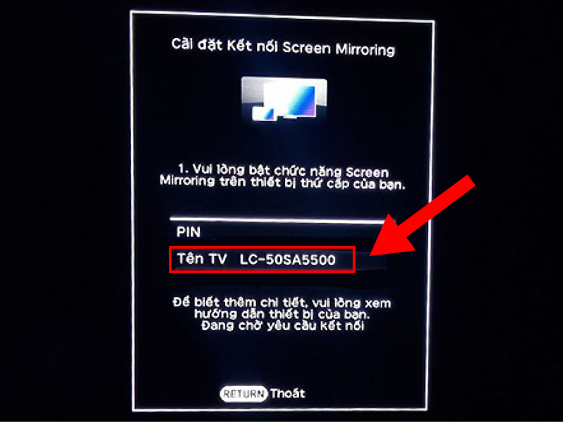 Bạn bật tính năng Screen Mirroring trên điện thoại và dò tìm tên tivi của mình để kết nối