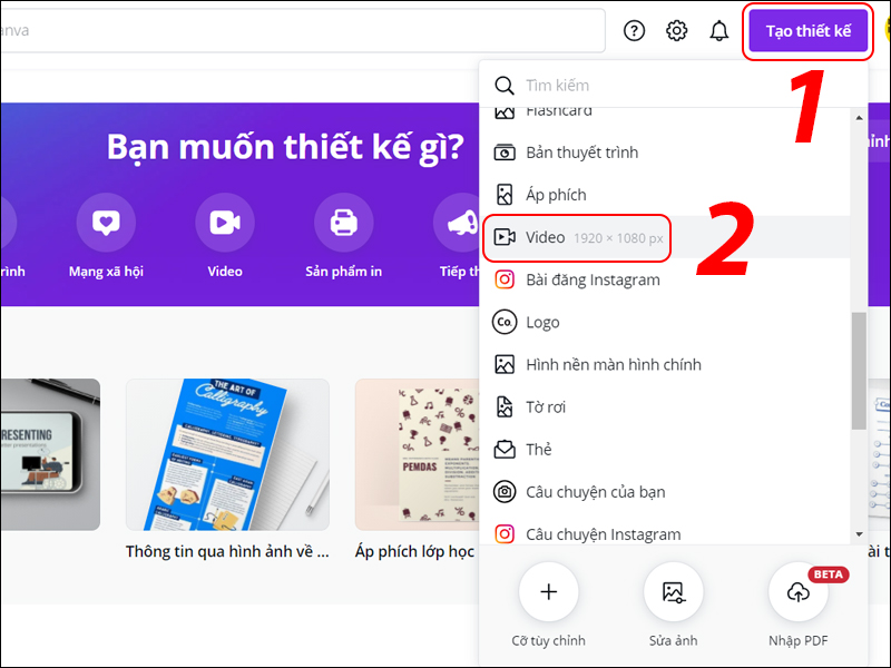 Tạo video bằng Canva trên máy tính