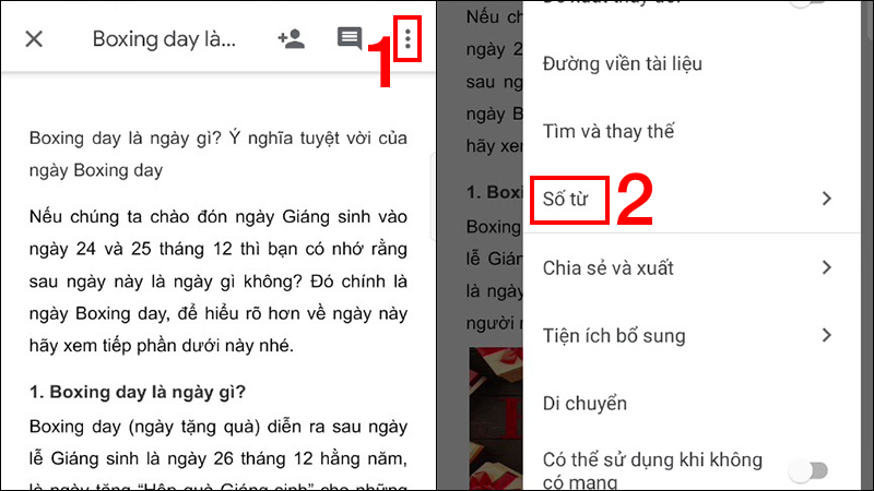 Chọn vào dấu 3 chấm và Nhấn chọn Số từ