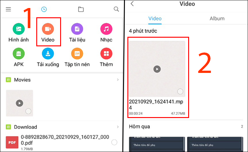 Chọn Video để xem video đã tải về