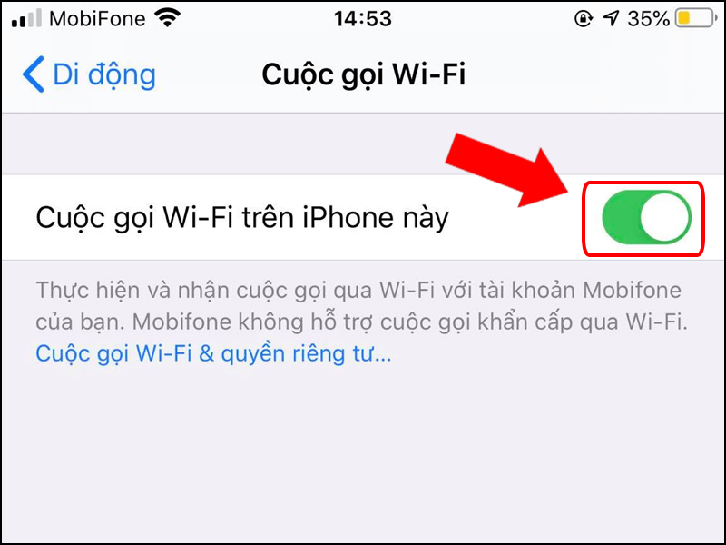 Kích hoạt tính năng gọi WiFi