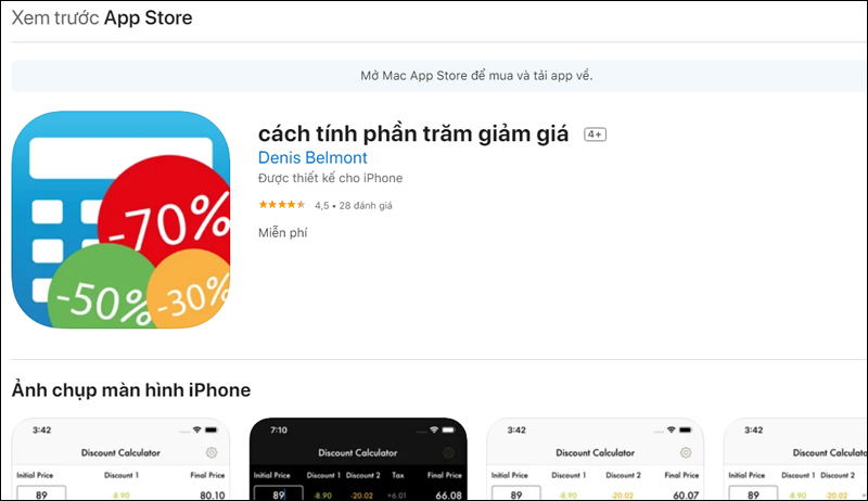 Ứng dụng tính phần trăm tăng giảm giá trên điện thoại