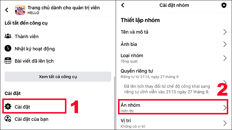 Chọn nhóm bạn muốn ẩn đi