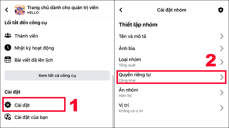 Chọn Cài đặt > Quyền riêng tư để thay đổi quyền riêng tư