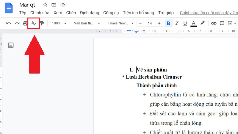 Sử dụng công cụ kiểm tra chính tả của Google Docs
