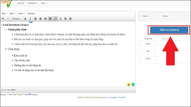 Sử dụng trang web VSpell
