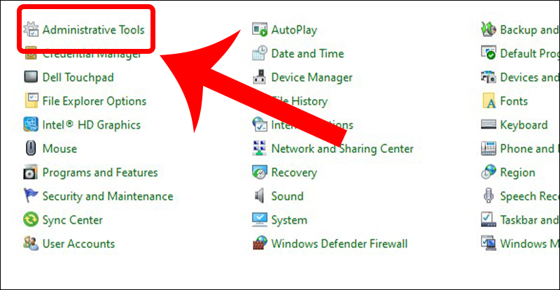 Vào mục Administrative Tools