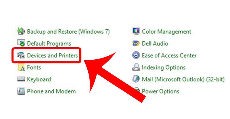 Vào Devices and Printers