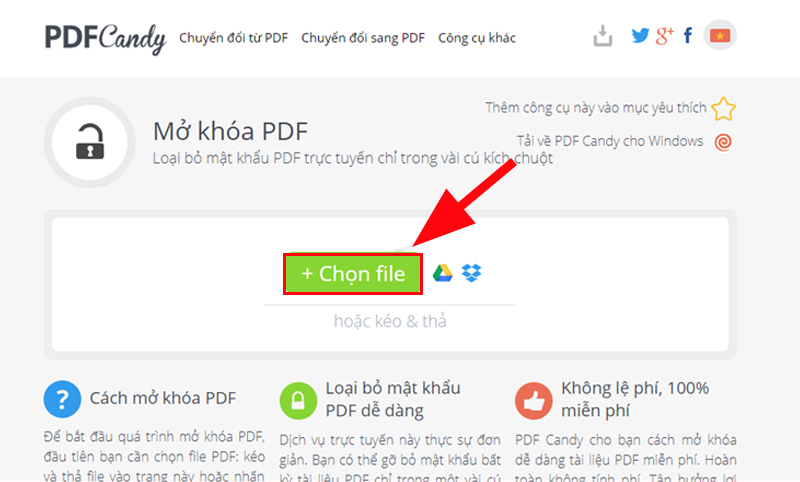 Mở khóa file PDF online với PDFCandy