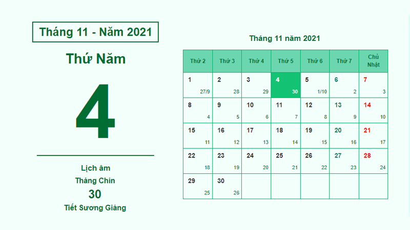 Ngày 4 tháng 11 năm 2021 là thứ 5