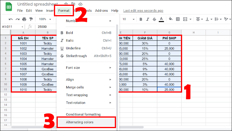 Cách tô màu dòng xen kẽ trong Google Sheets