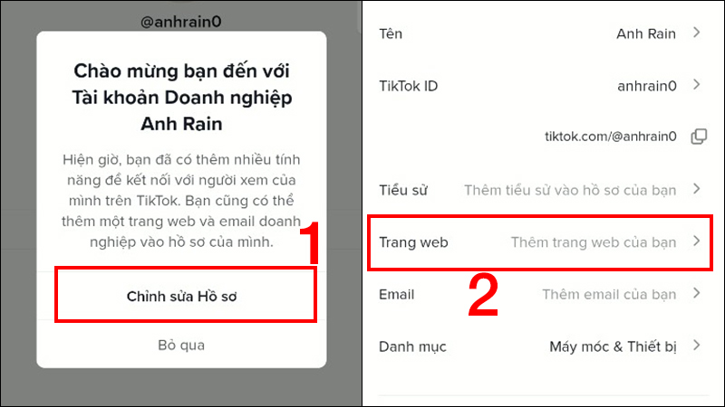 Chọn mục Trang web để thêm trang web của bạn
