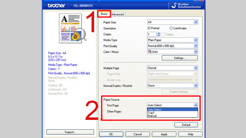 Tại mục Paper Source chọn Auto Select