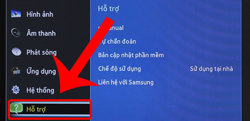 Chọn vào mục Hỗ trợ