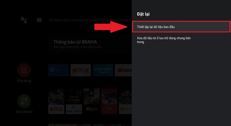 Chọn Thiết lập lại dữ liệu ban đầu trong mục Đặt lại