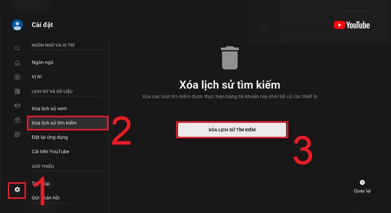 Chọn Xóa lịch sử tìm kiếm trong mục Cài đặt