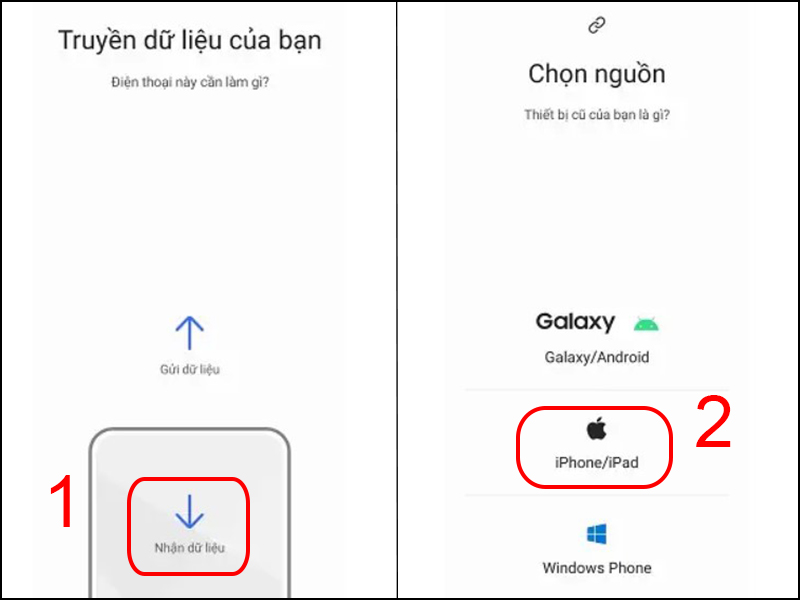 Chọn Nhận dữ liệu > iPhone/iPad