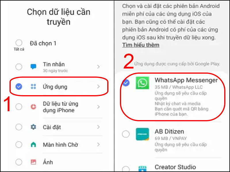 Chọn ứng dụng WhatsApp