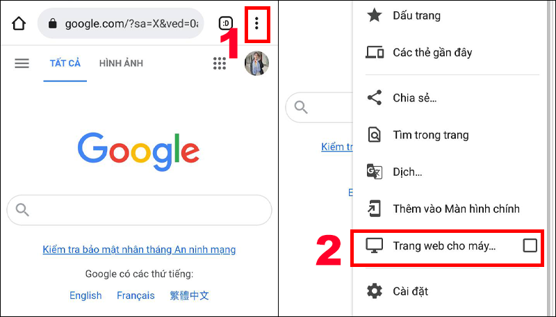 Bạn ấn chọn mục Trang web cho máy tính