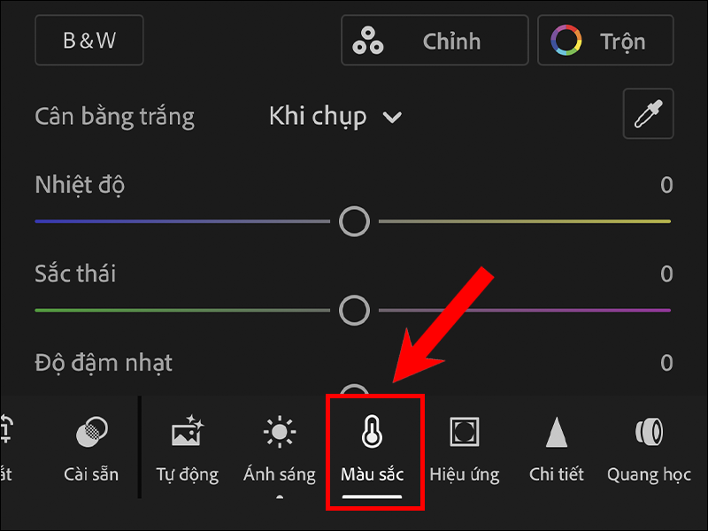 Để điều chỉnh màu sắc ảnh, bạn có thể thay đổi các thông số ở mục Màu sắc