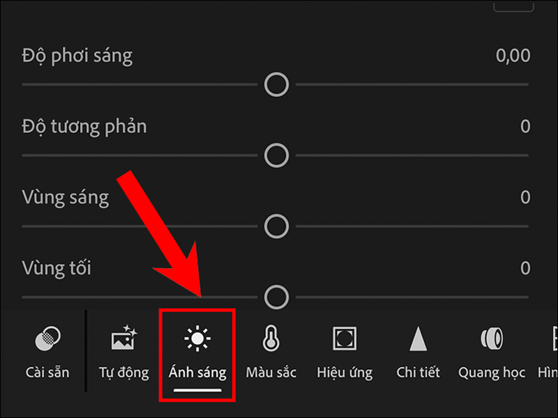 Bộ công cụ Light giúp bạn điều chỉnh độ sáng cho bức ảnh