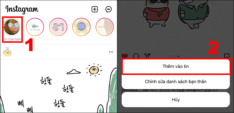 Bạn ấn chọn Thêm vào tin để đăng story