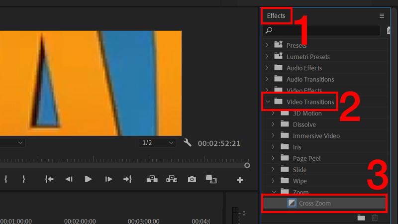 Lựa chọn hiệu ứng Zoom có sẵn trong Premiere Effect