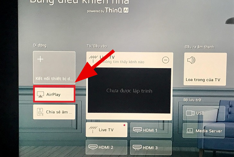 Chọn mục Airplay trên tivi