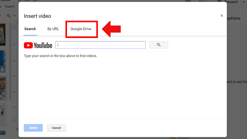 Chọn thẻ Google Drive