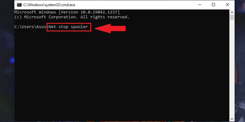 Gõ lệnh Net stop spooler để tắt các lệnh in