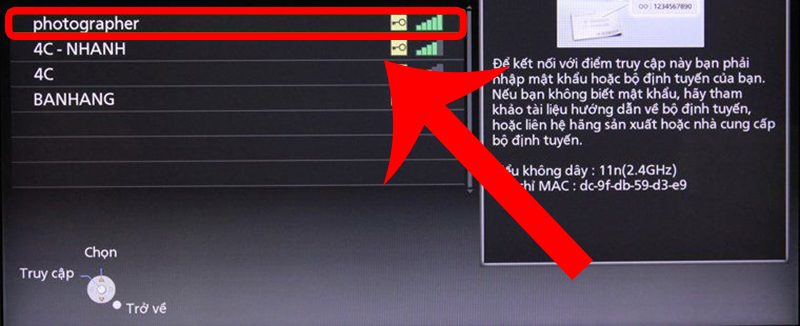 Chọn tên mạng WiFI bạn muốn kết nối
