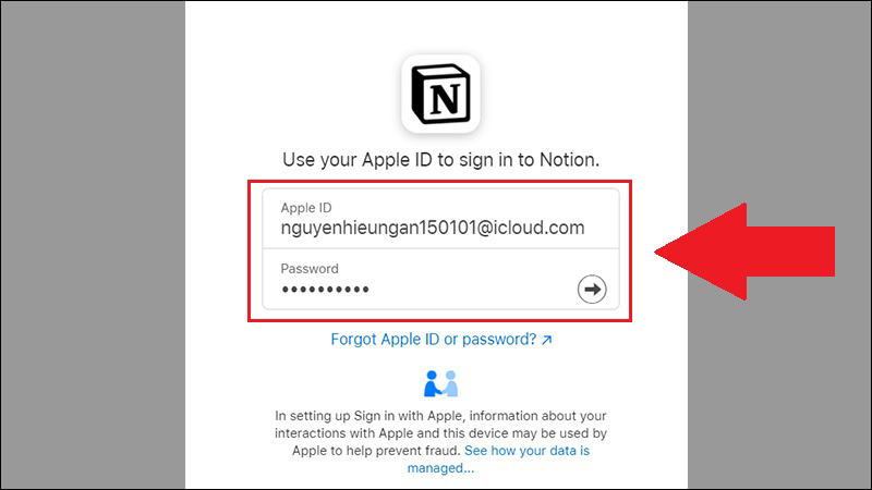 Nhập ID Apple và mật khẩu