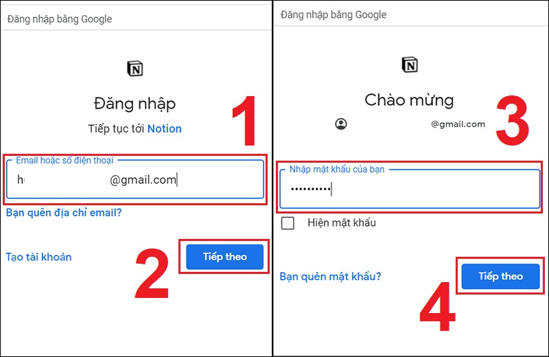 Nhập tài khoản vầ mật khẩu Google của bạn