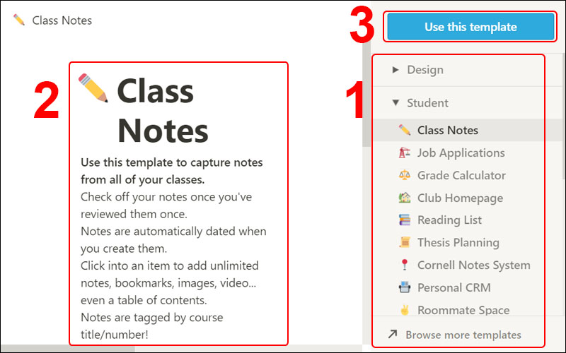 Lựa chọn template trong Notion