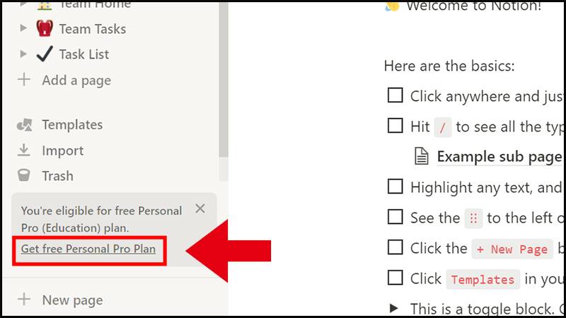 Nhấn vào dòng chữ Get free Personal Pro Plan