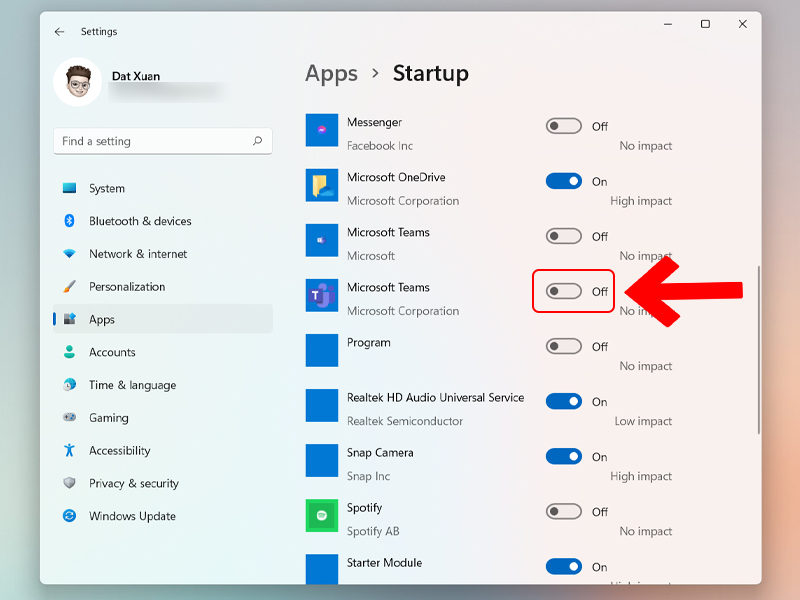 Tắt Microsoft Teams khởi động c&ugrave;ng m&aacute;y t&iacute;nh
