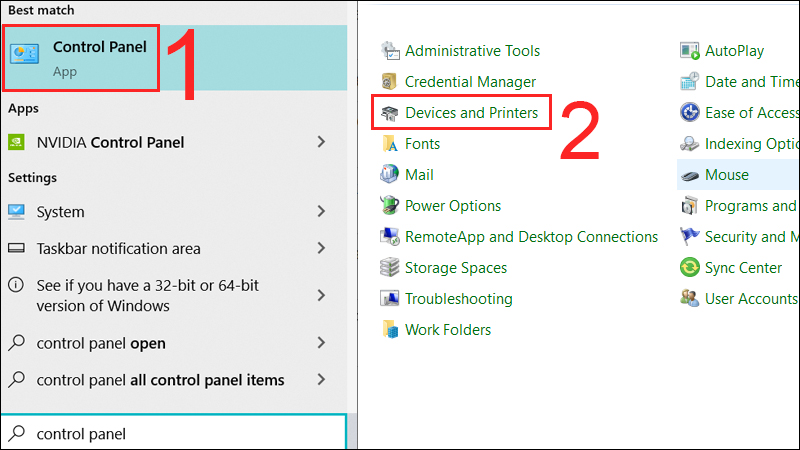  V&agrave;o Control Panel, chọn Devices and Printers