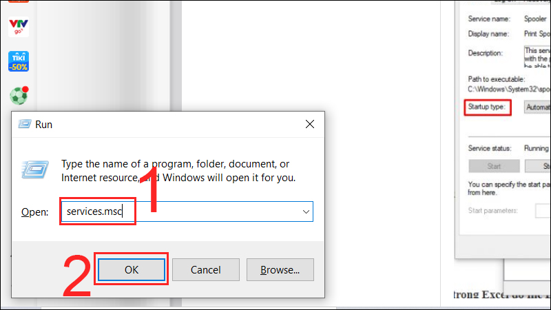 Nhấn ph&iacute;m Windows + R để mở Run, nhập services.msc 