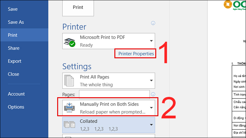 Chọn Printer Properties, chọn Tab “Printing Shortcuts” trên hộp thoại vừa mở