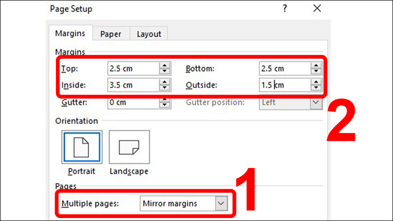 Chọn Mirror margins ở tab Multiple pages