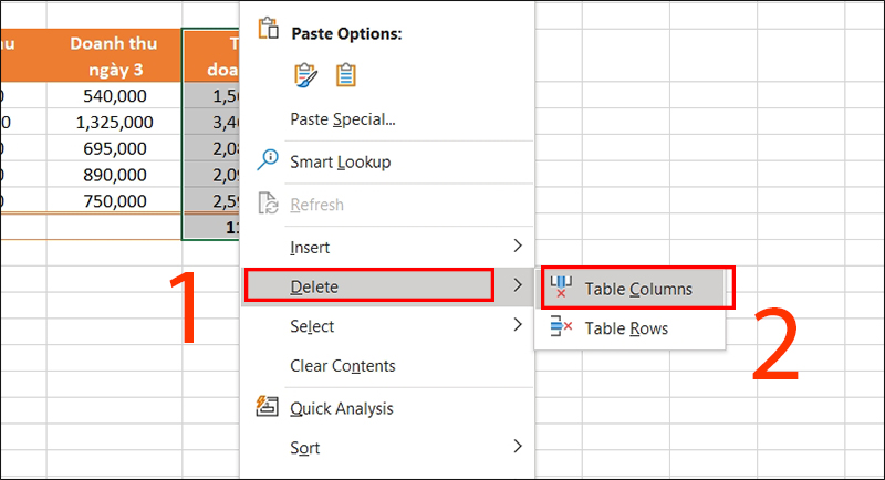 Cách xóa cột trong Excel