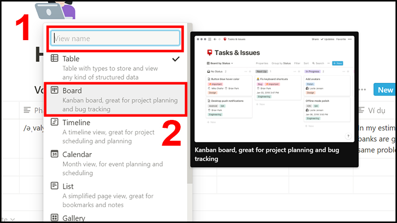 Đặt tên cho định dạng hiển thị tại ô View name và chọn hiển thị ở dạng Board