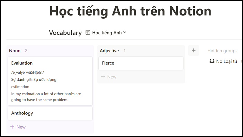 Bảng sẽ hiển thị ở dạng mới giúp bạn ôn tập từ dễ dàng hơn