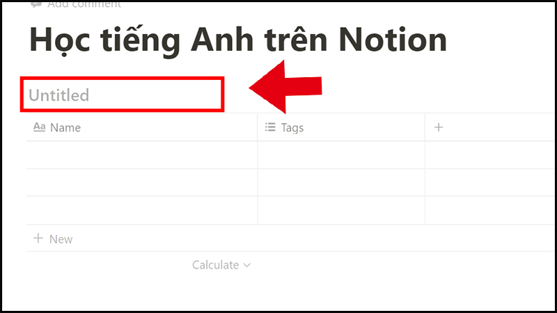 Đặt tên bảng theo ý muốn của bạn tại ô Untitled 