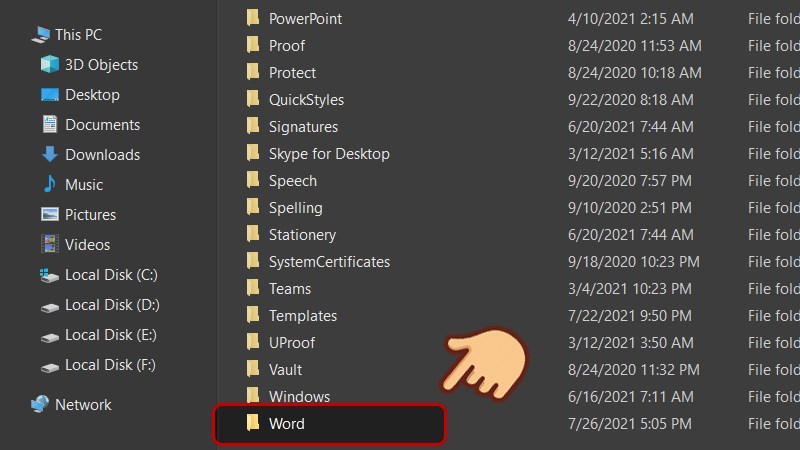 Tiếp tục nhấp vào thư mục Word