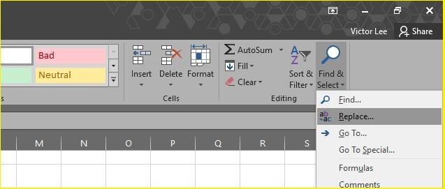 Vào Find & Select chọn mục Replace