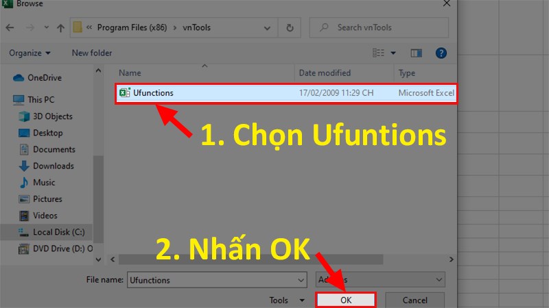 Nhấp chọn Ufunctions > Nhấn OK