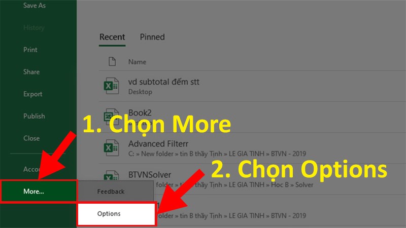 Chọn More  Chọn Options