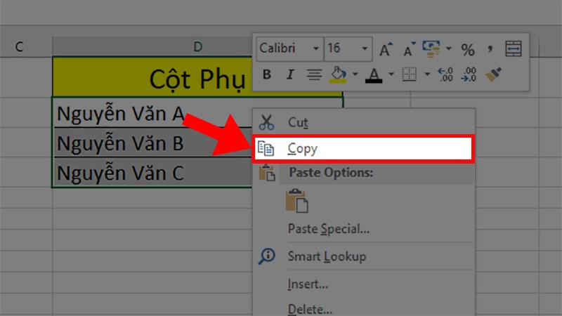 Copy toàn bộ ô ở cột phụ