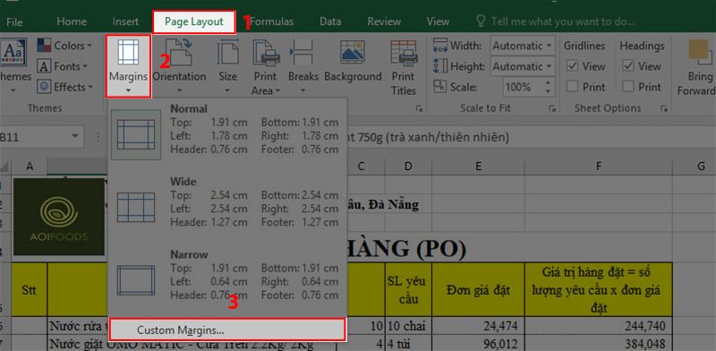 Chọn Custom Margins